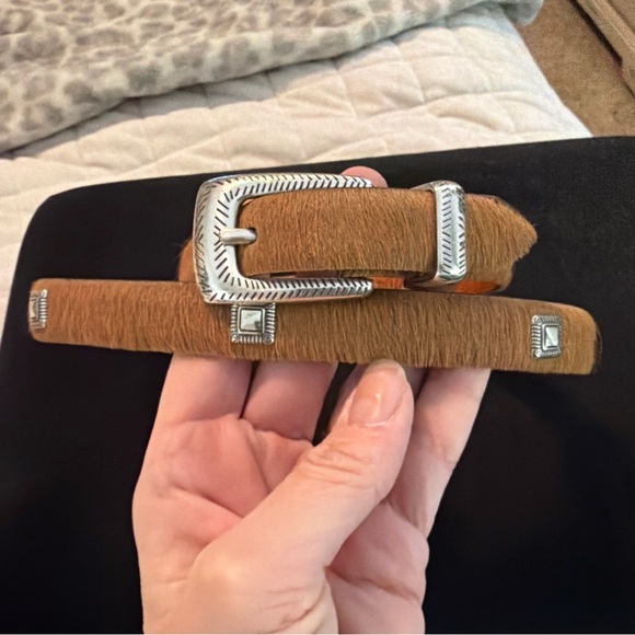 Brighton Leather Hair Studded Vintage Belt M/L 32 Chestnut - Picture 2 of 7